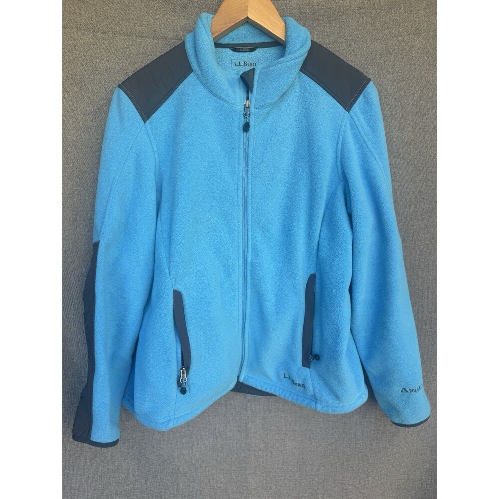LL Bean Women’s Medium Polartec Fleece Full‎ Zip Jacket Blue Zip Pockets